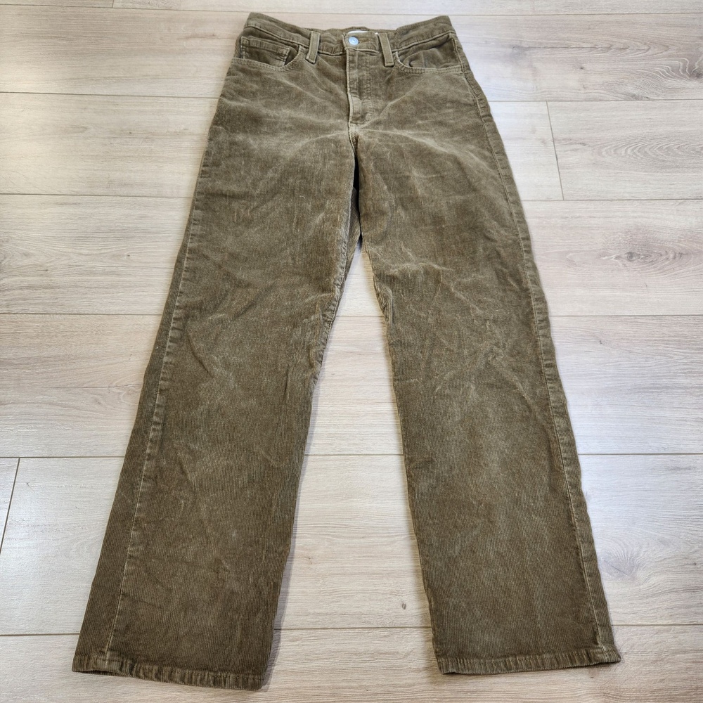 Levis Ribcage Straight Ankle Corduroy Pants Womens 28 Olive Brown High Rise